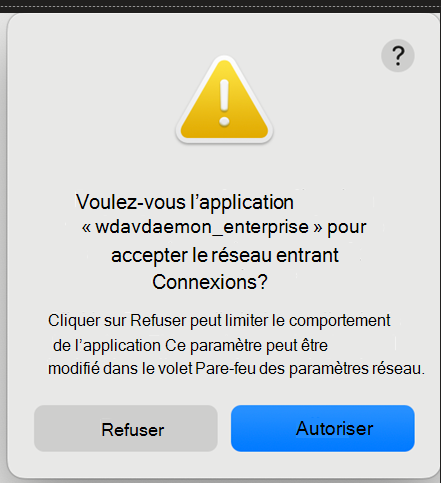 Capture d’écran montrant des messages concernant les connexions réseau entrantes.