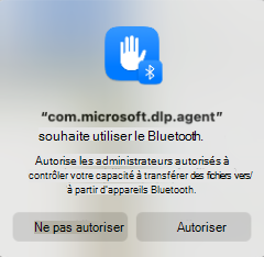 Capture d’écran montrant une demande d’accès Bluetooth