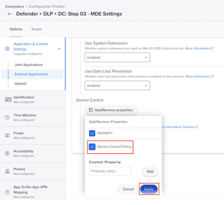 Montre comment appliquer une stratégie de contrôle d’appareil dans Microsoft Defender pour point de terminaison.