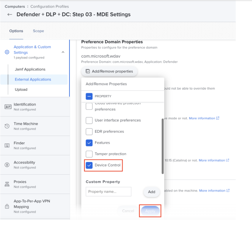 Montre comment ajouter Device Control dans Microsoft Defender pour point de terminaison