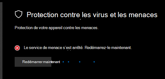 Capture d’écran de l’arrêt du service de menace.