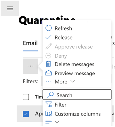 Capture d’écran de la sélection d’un message en quarantaine et de la sélection de Plus sur un appareil mobile.