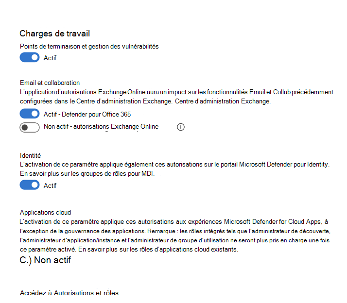 Capture d’écran de la page dans laquelle vous pouvez choisir les charges de travail à activer.