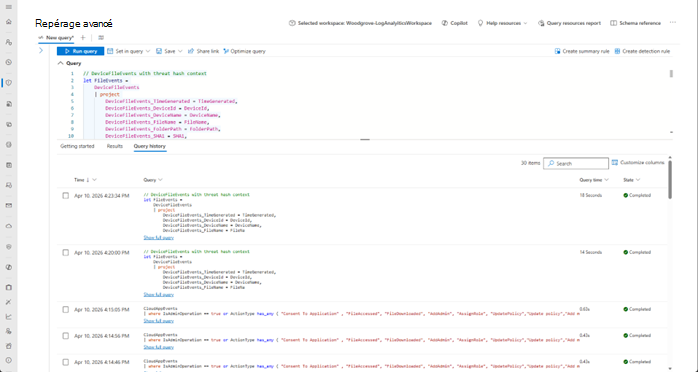 Capture d’écran de la sélection de l’agent d’analyste de sécurité dans Microsoft Defender repérage avancé.