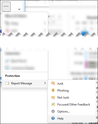 Sélectionnez un message, puis sélectionnez le bouton Signaler un message dans le ruban simplifié dans Outlook.