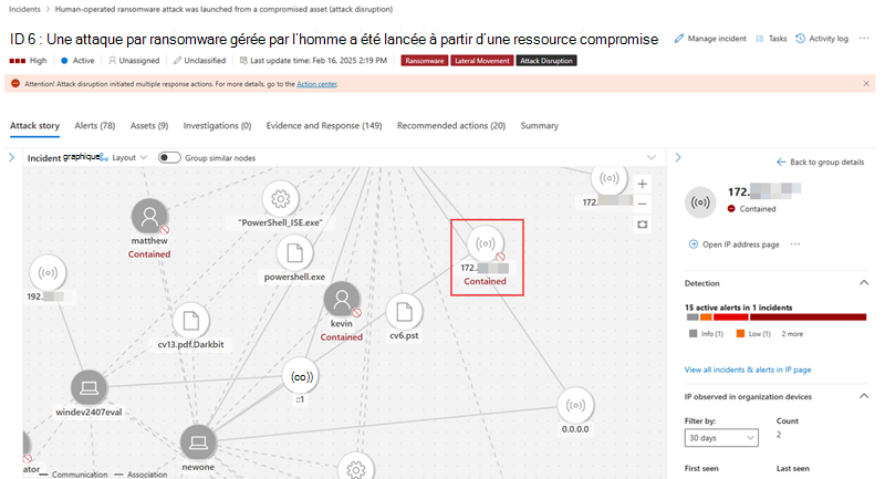Mise en surbrillance d’une adresse IP contenue dans le graphique d’incident.