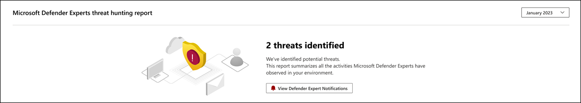 Capture d’écran de la section supérieure du rapport montrant le nombre de menaces identifiées