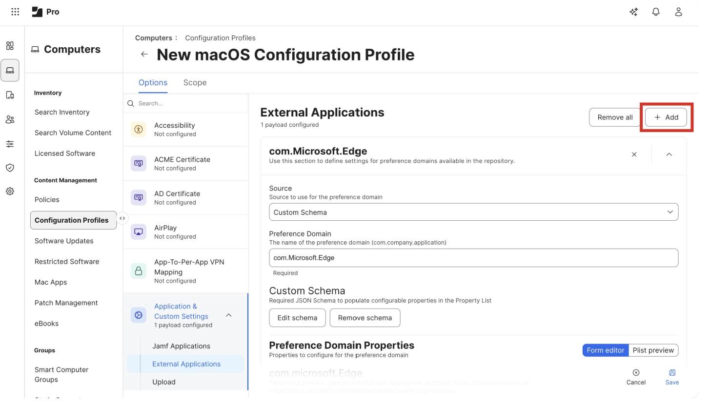 Ajout d'un nouveau profil dans Jamf