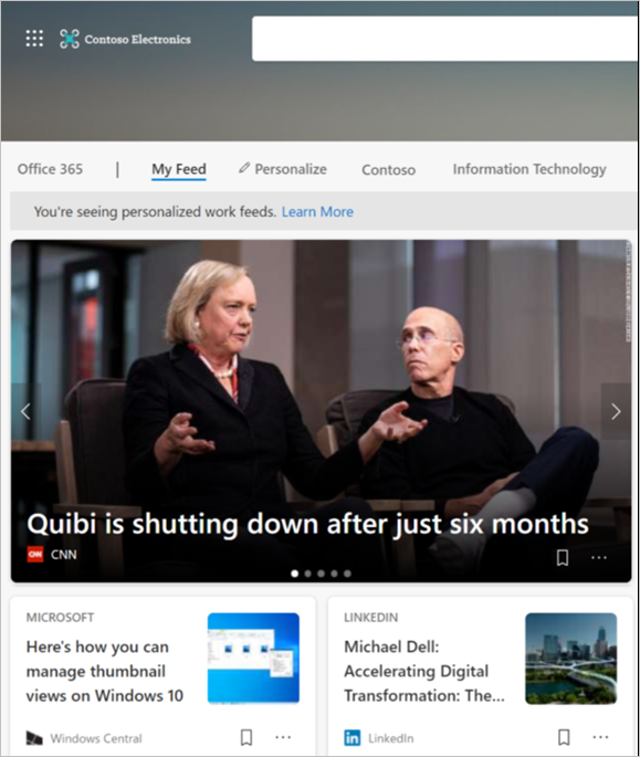 Page nouvel onglet affichant le contenu de Mon flux.