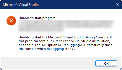 Impossible de démarrer le programme.
