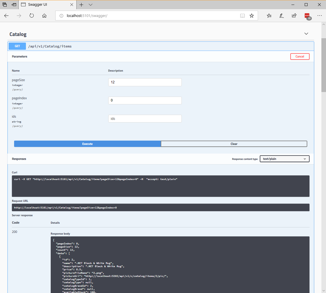 Screenshot of Swagger UI showing available testing tools.