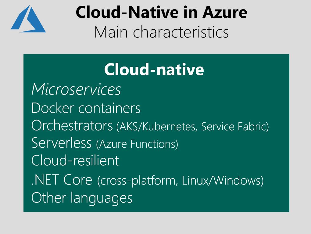 Diagramme répertoriant les principales caractéristiques Cloud-natives.