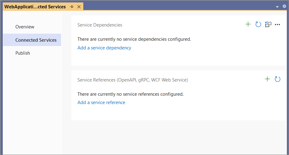 Visual Studio Connected Services tab for .NET Core