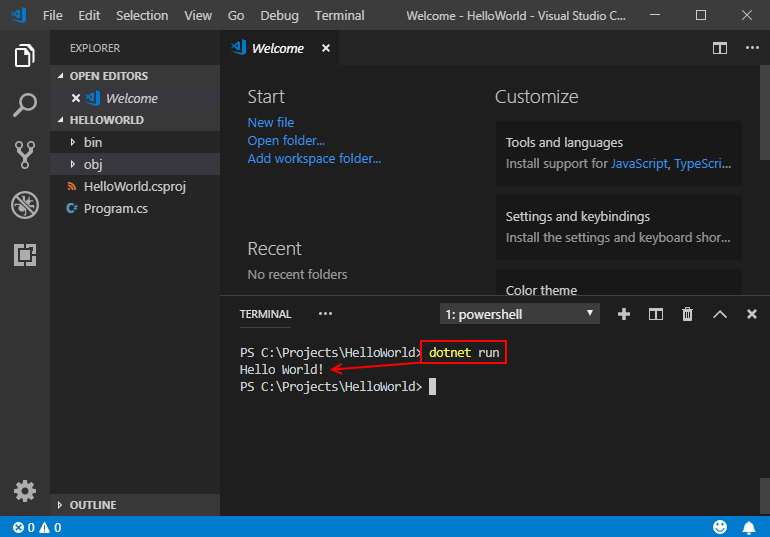 how to run a code in visual studio
