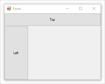 Formulaire Windows avec boutons ancrés à gauche et en haut avec le haut étant plus grand.