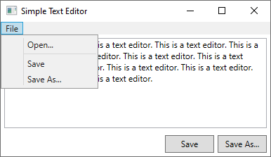 A WPF window that shows menu items with an ellipsis to indicate which item shows a dialog box.