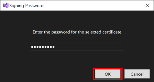 Screenshot of entering your signing identity password.