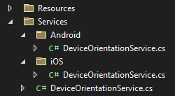 Classes DeviceOrientationService utilisant le multi-ciblage basé sur des dossiers.