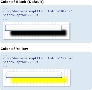Capture d'écran : comparaison des valeurs des propriétés de couleur d'ombre