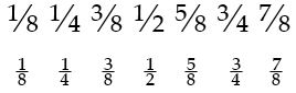 Texte utilisant des fractions OpenType avec barres obliques et barres horizontales
