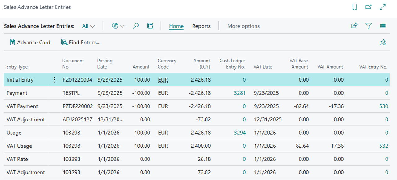 Screenshot of year-end revaluation of advances.