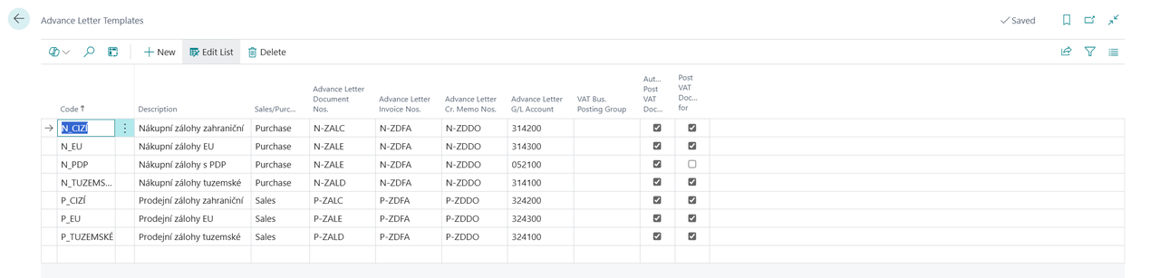 Screenshot of the advance letter templates page.