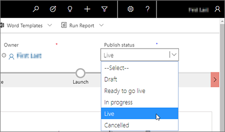 Le menu Statut de publication des événements Le menu Statut de publication des événements.