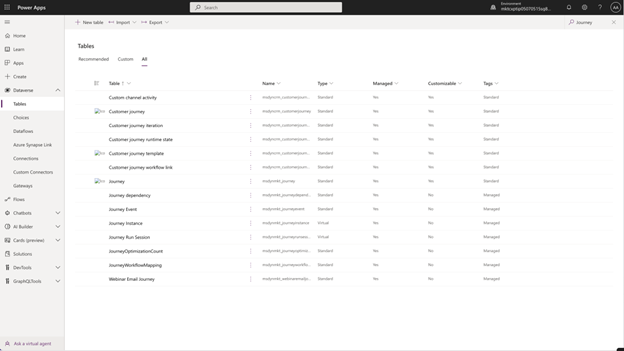 tables dataverse tables dataverse