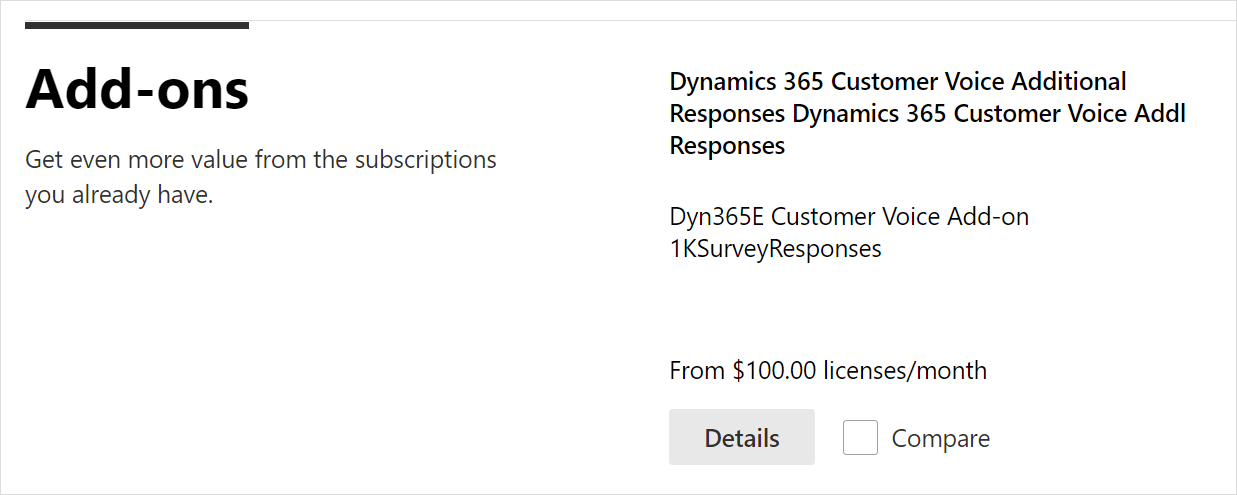Dynamics 365 Customer Voice Addl Responses tile.