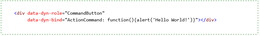 Code example of ActionCommand supplied with JavaScript function.