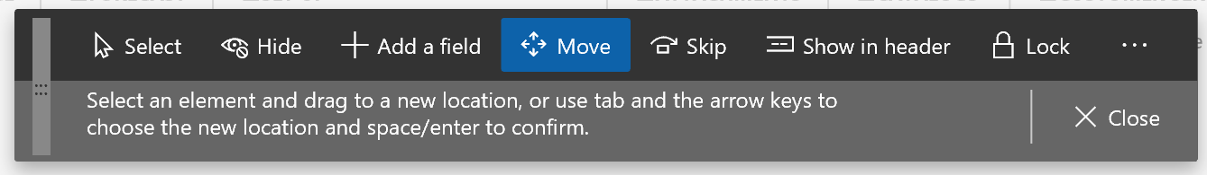 Screenshot of Personalization toolbar in Platform Update 22 and later.