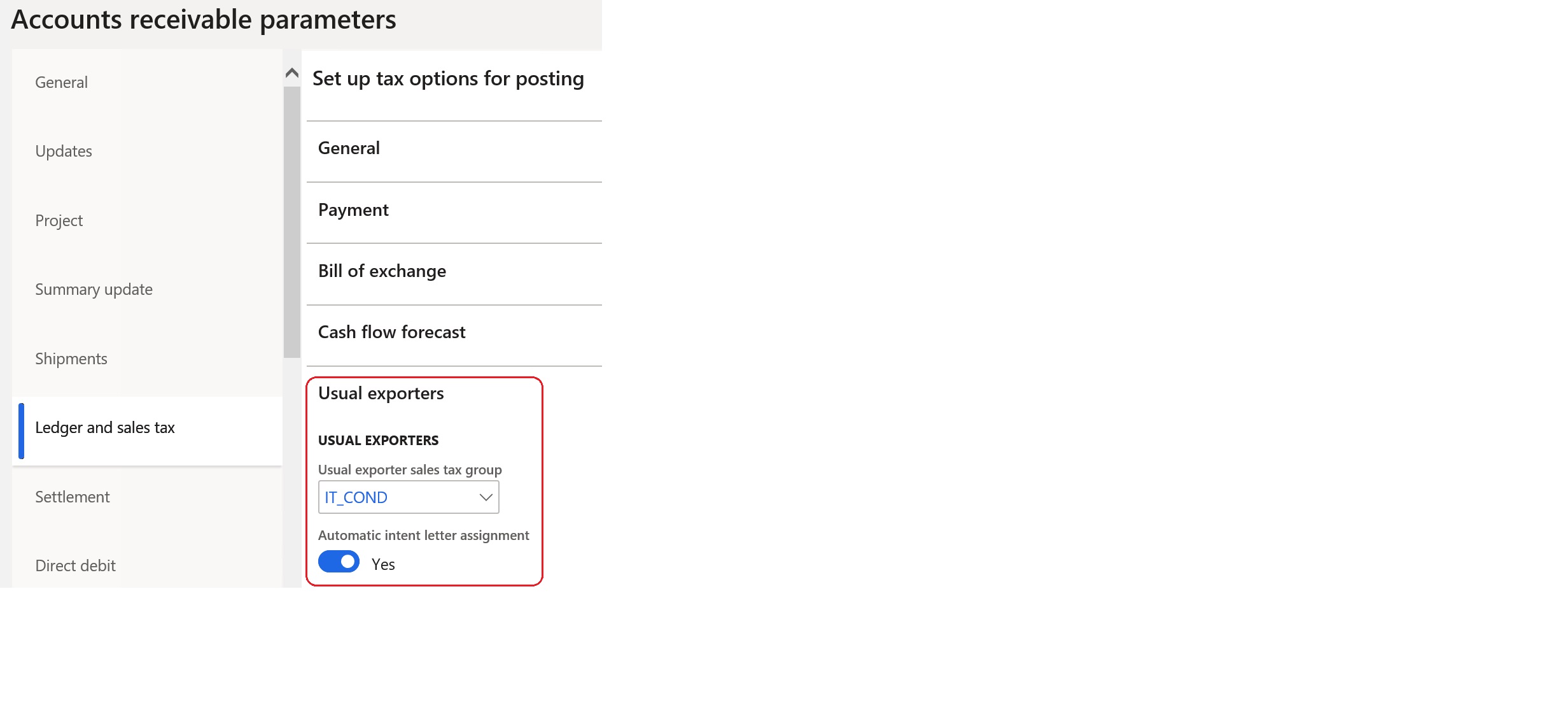 Setting up Accounts receivable parameters.