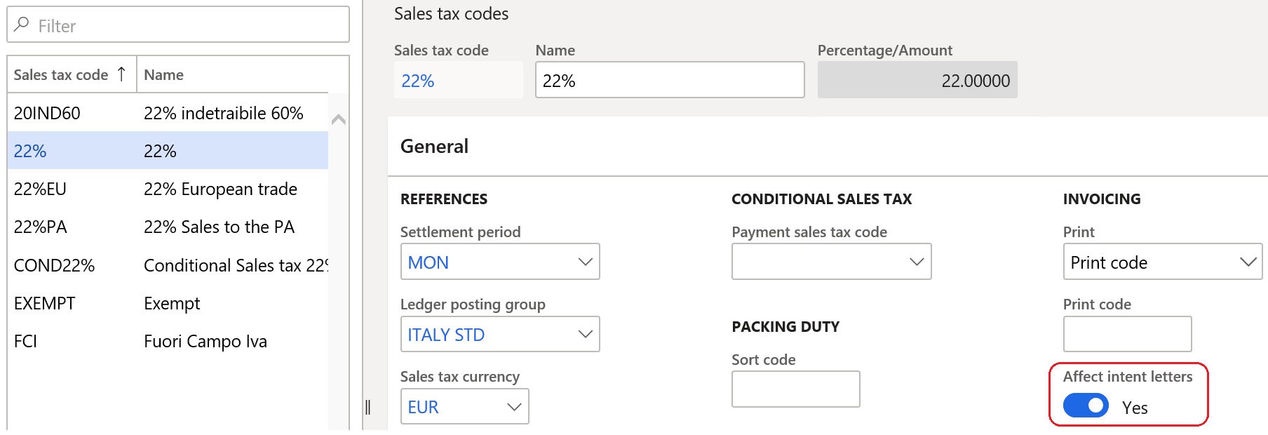 Setting up a sales tax code.