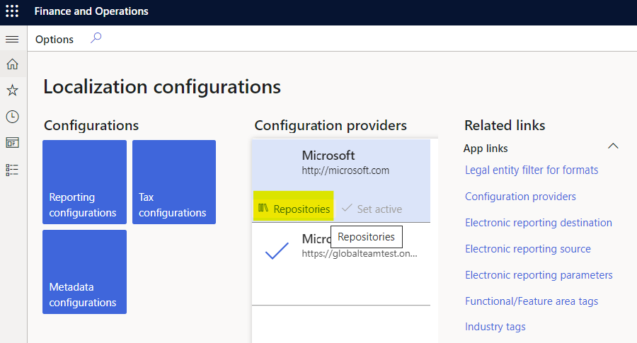 Bouton Référentiels pour le fournisseur de configuration Microsoft.