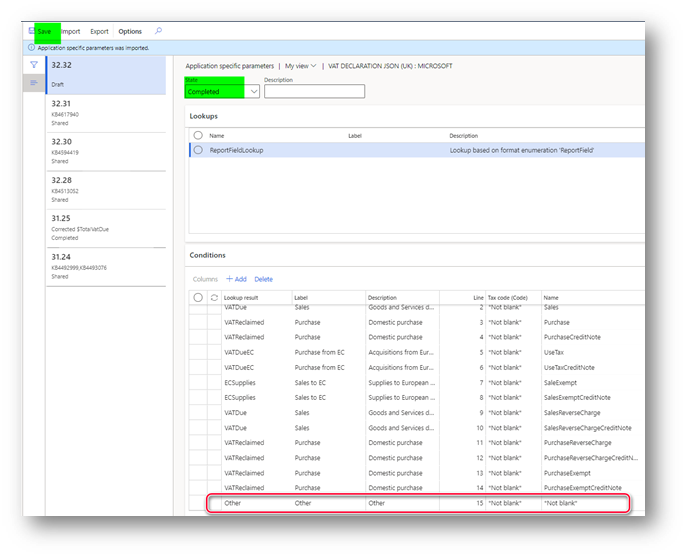 Changing the value of the State field to Completed and saving changes on the Application specific parameters page.