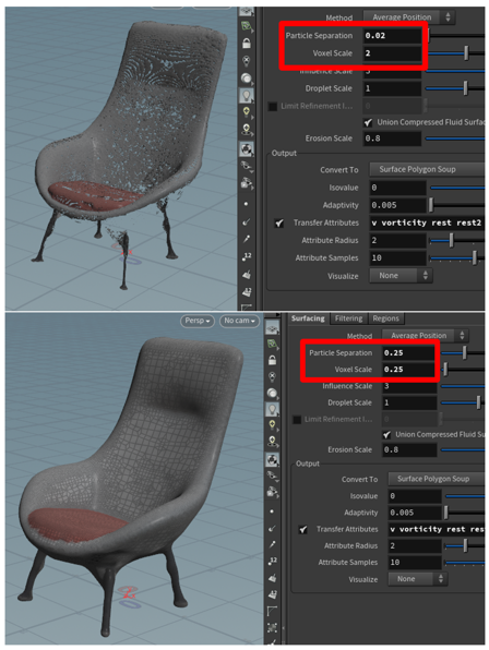 Curseurs Particle Separation et Voxel Scale.