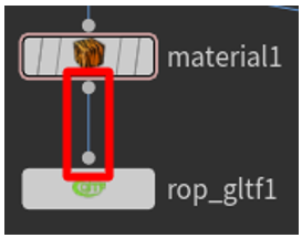 Connexion du nœud material1 au nœud rop_gltf1.