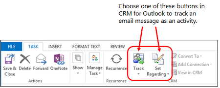 Boutons de suivi sur le ruban Dynamics 365 for Outlook.