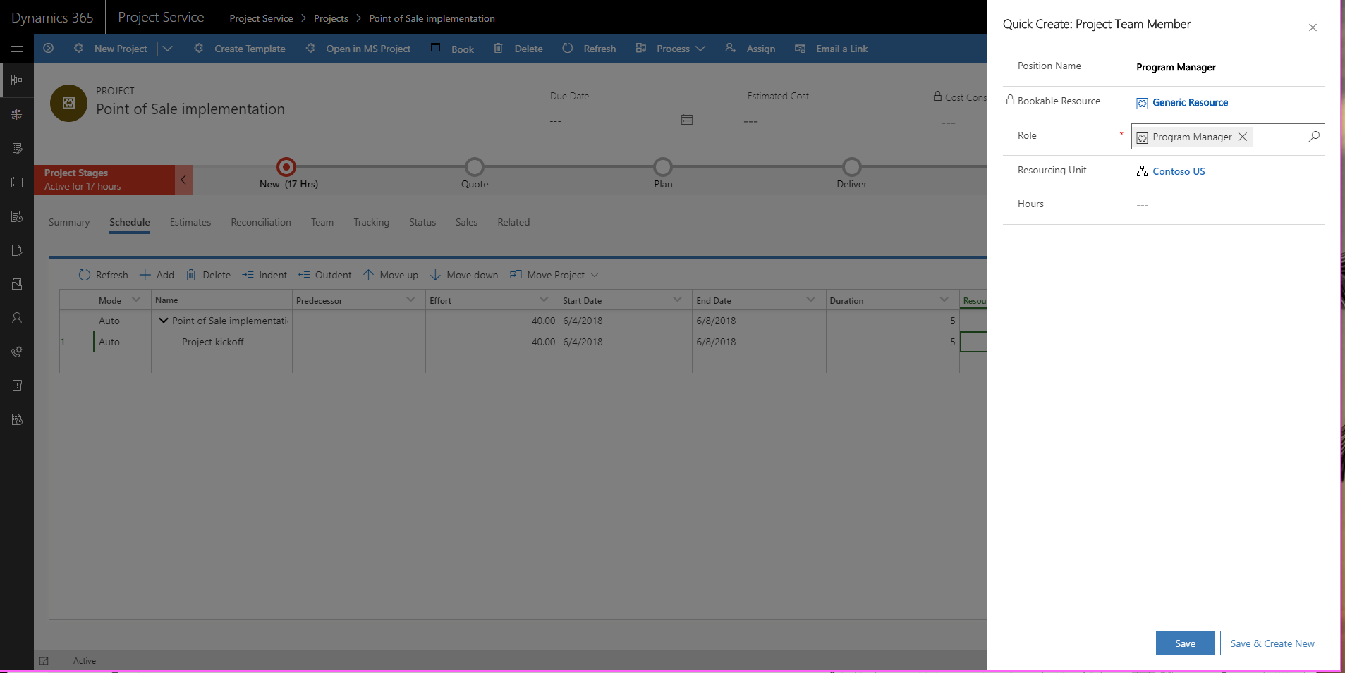 Boîte de dialogue Création rapide : Membre de l’équipe du projet.