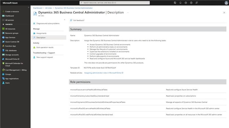 Rôle d’administrateur de Business Central dans le portail Azure