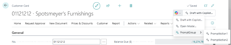 Exemple d’ajout d’actions prompt Copilot à la fiche client