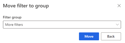Capture d’écran du choix d’un groupe vers lequel déplacer le filtre.
