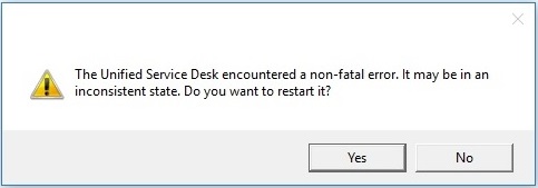 Boîte de dialogue d’exception non fatale Unified Service Desk.