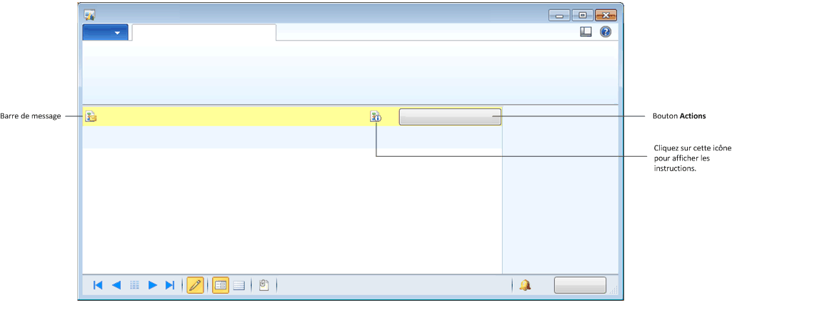 Workflow message bar with the Actions button
