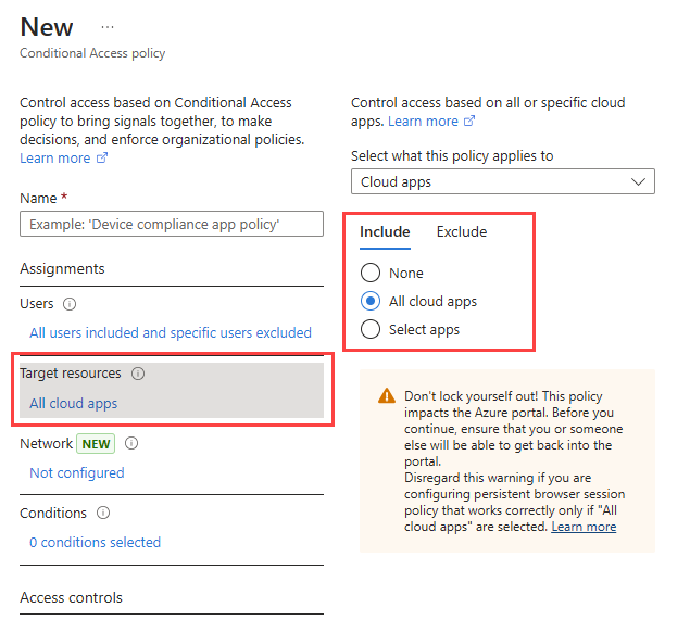 Capture d’écran d’affectation des applications à cette nouvelle stratégie.