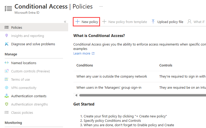 Capture d’écran du bouton Nouvelle stratégie.