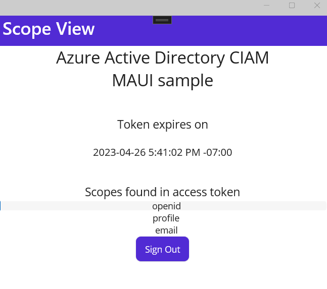 Capture d’écran de la page principale de l’application Android après la connexion.