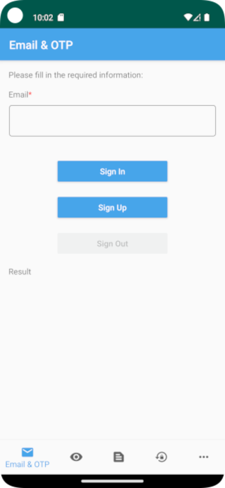 Capture d’écran de l’invite de l’utilisateur pour entrer un e-mail dans l’application Android.
