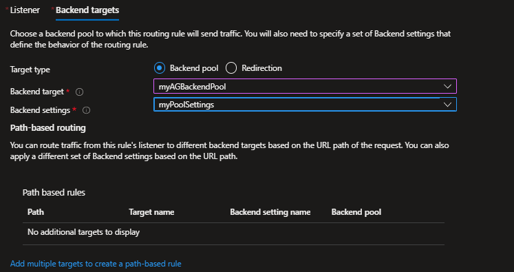 Capture d'écran de l'ajout d'une règle à Application Gateway 2.