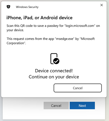 Capture d’écran informant l’utilisateur que l’appareil est connecté.